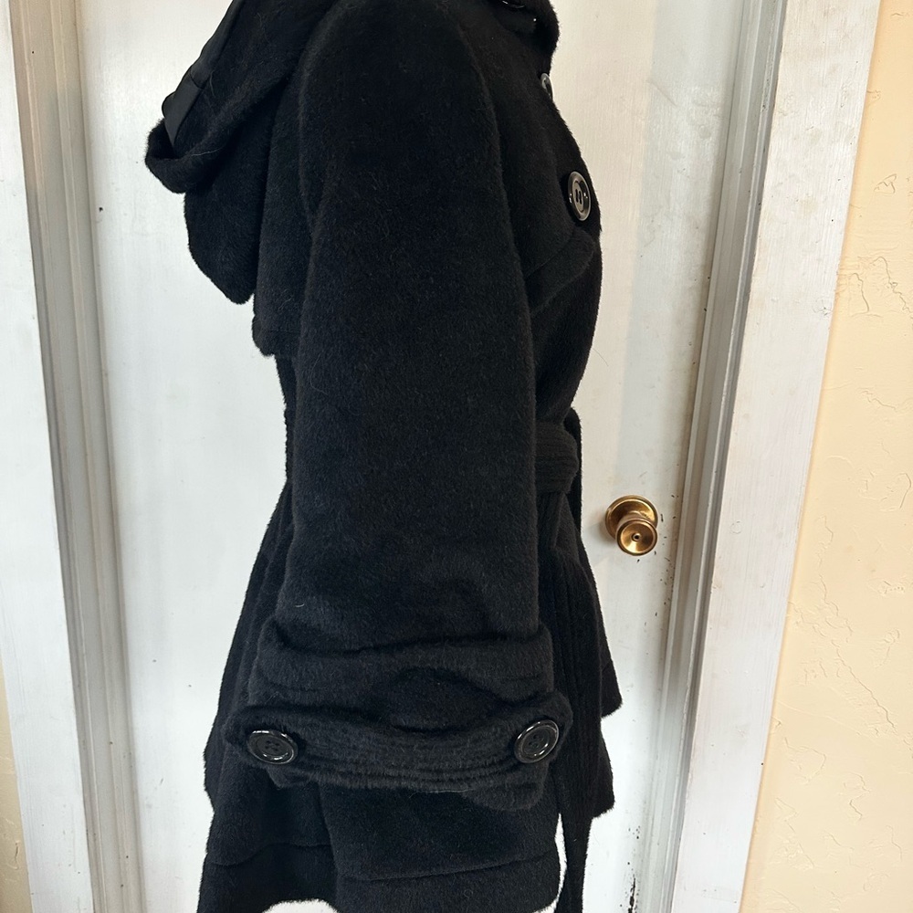 Christiane Celle Italian Wool Coat Silk Lining Hooded Robe Luxury Bell Sleeve 6 - Picture 3 of 10